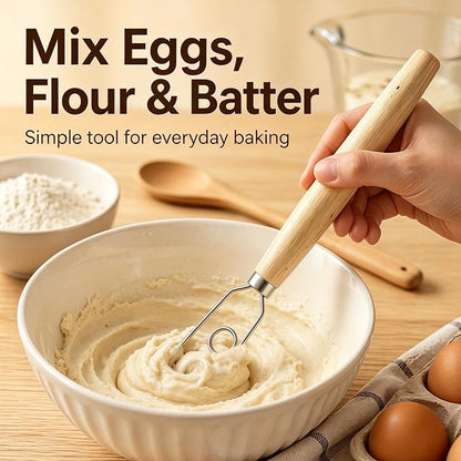 Digead Danish Dough Whisk, 304 Stainless Steel Dutch Whisk with Wooden Handle – Ergonomic Manual Mixing Tool for Home Baking: Heavy Dough, Sourdough Bread, Pizza Dough, Cake Batter (13 inch)