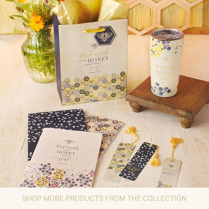 Christian Art Gifts Stainless Steel Scripture Tumbler Travel Mug for Women: Kind Words Bible Verse, Cute Bumble Bee, Double-wall Vacuum Insulated, Lid, Hot/Cold, Creamy White Multicolor Floral, 18oz.