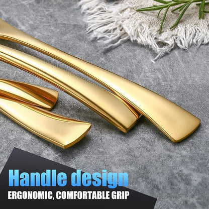 Lemeya 24 Pieces Gold Silverware Set for 6,Heavy Duty 18/10 Stainless Steel Flatware Set with Forged Stand Knife,Modern Cutlery Utensil Set,Mirror Polished,Dishwasher Safe