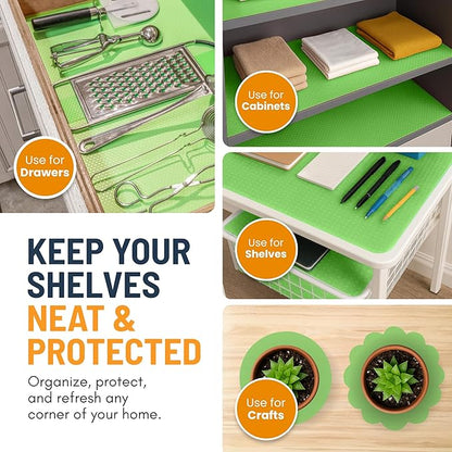 Refrigerator Liners for Shelves (8 Pack) by Linda’s Essentials - Non-Adhesive Shelf or Drawer Liner, BPA-Free Fridge Mats for Kitchen & Cabinets, Easy to Clean, Ideal Household Essentials (Green)