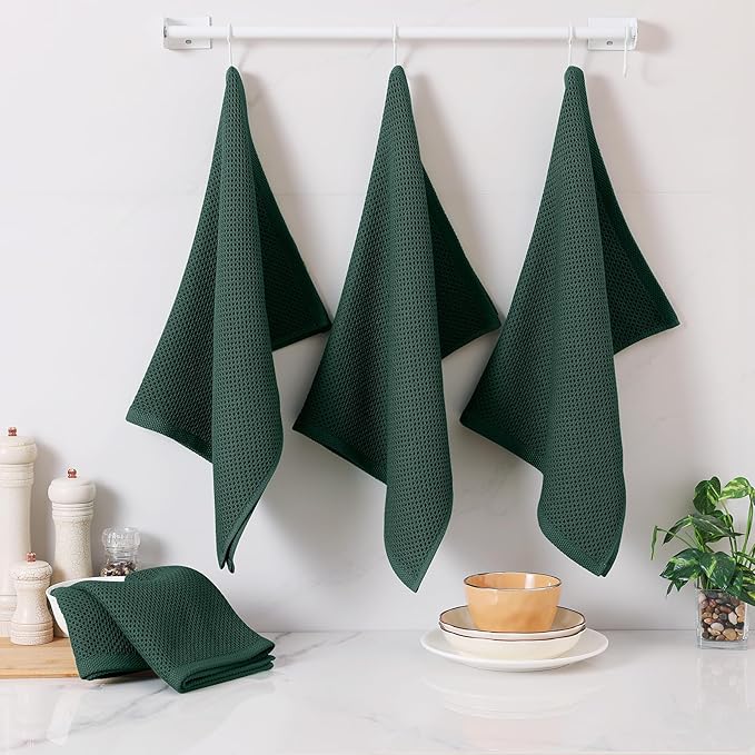 Homaxy 100% Cotton Oversized Waffle Weave Kitchen Dish Towels, Ultra Soft Absorbent Quick Drying Cleaning Towel, 20x28 Inches, 8-Pack, Blackish Green