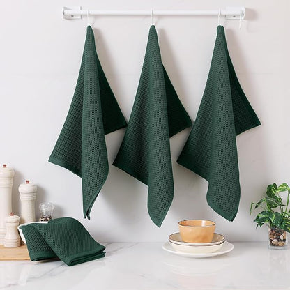 Homaxy 100% Cotton Oversized Waffle Weave Kitchen Dish Towels, Ultra Soft Absorbent Quick Drying Cleaning Towel, 20x28 Inches, 8-Pack, Blackish Green