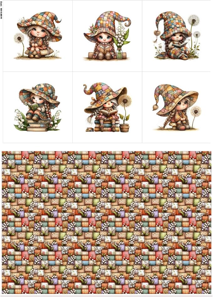 Patchwork Forest Girl Cotton Fabric Panel – Six 10×10 inch Designs + Bonus 29.5×19.6 inch Patchwork Sheet, 100% Turkish Cotton 140 GSM