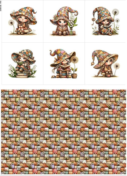 Patchwork Forest Girl Cotton Fabric Panel – Six 10×10 inch Designs + Bonus 29.5×19.6 inch Patchwork Sheet, 100% Turkish Cotton 140 GSM