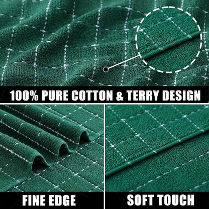 Mordimy 100% Cotton Terry Cloth Dish Cloths, Soft and Absorbent Checkered Dish Towels, Quick Drying Dish Rags for Washing Dishes, 8 Pack, 12 x 12 Inches, Dark Green
