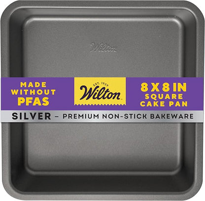 Wilton Silver Non-Stick 8 x 8 Inch Square Brownie Cake Pan, Cold-Rolled Steel Bakeware, Made without PFAS, Packaging May Vary