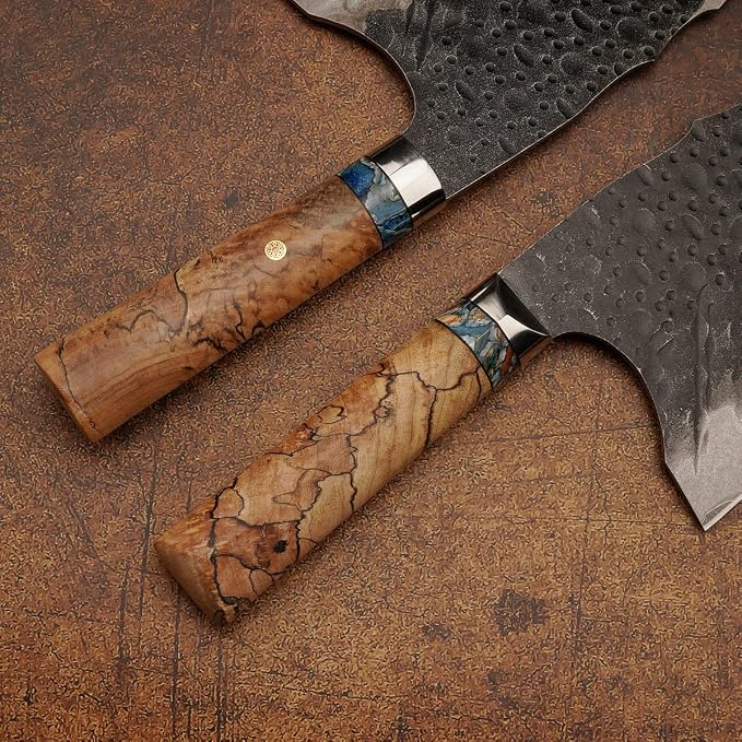 VG10 Damascus steel Kitchen Chinese Cleaver,8.5in Professional Handmade Chopping Chopper Knives with Burl Stabilized Wood Handle for Meat and Vegetable in Home&Restaurant