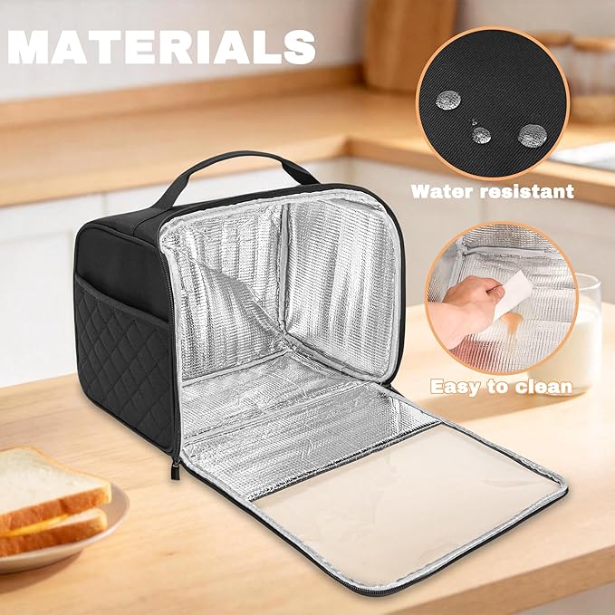 Wide Slot Toaster Cover 2 Slice with Enclosed Bottom and Side Pockets, Bag Compatible with Amazon Basics, Hamilton Beach,Cuisinart, Bella and Other 2 Slice Toaster, Black