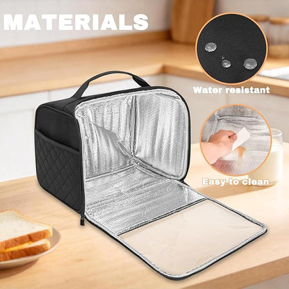 Wide Slot Toaster Cover 2 Slice with Enclosed Bottom and Side Pockets, Bag Compatible with Amazon Basics, Hamilton Beach,Cuisinart, Bella and Other 2 Slice Toaster, Black
