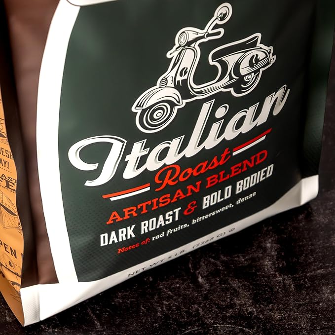Fresh Roasted Coffee, Italian Roast Whole Bean Coffee, Dark Roast, Kosher, 5 lb (80 oz)