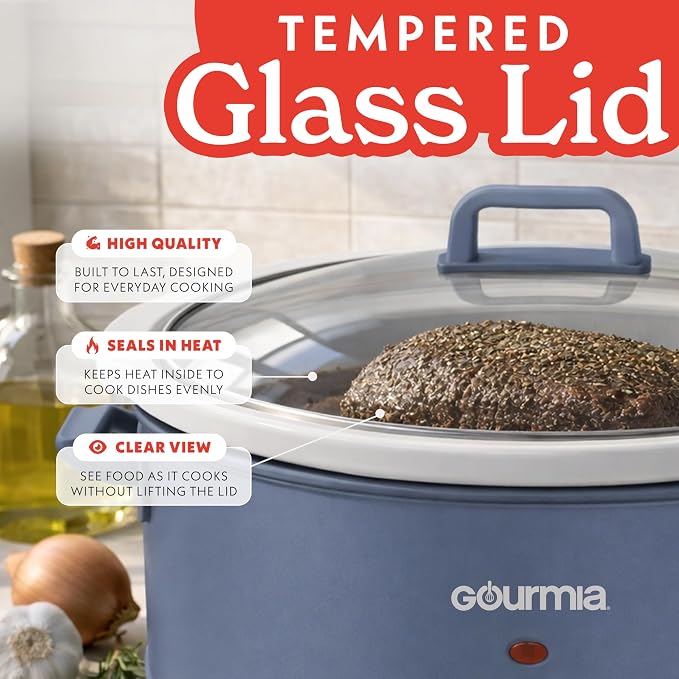 Gourmia Slow Cooker - 7 Quart Removable Ceramic Pot, Manual Controls with 3 Temperature Settings, Dishwasher Safe Crock and Glass Lid, Lavender