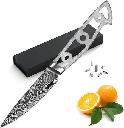 KATSURA Woodworking Project Kit – Paring Knife Blank – Blade Width 25mm – 3.75 Inch – Japanese Premium AUS 10V, 67 Layers Damascus Steel – Storm-V Series – NO LOGO