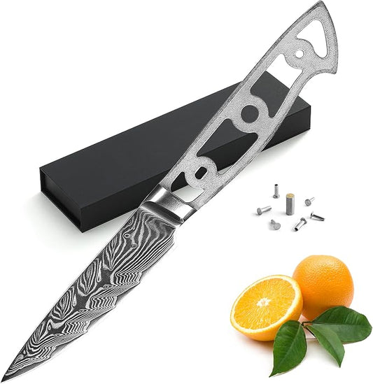 KATSURA Woodworking Project Kit – Paring Knife Blank – Blade Width 25mm – 3.75 Inch – Japanese Premium AUS 10V, 67 Layers Damascus Steel – Storm-V Series – NO LOGO