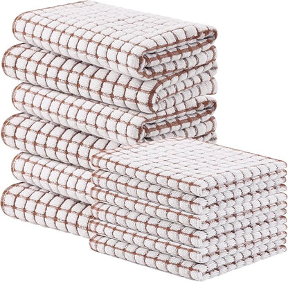 Homaxy Kitchen Towels and Dishcloths Set, 16 x 25 and 12 x 12 Inches, Set of 12 Cotton Terry Kitchen Dish Towels, Super Soft and Absorbent Dish Cloths, Brown