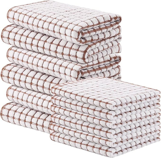 Homaxy Kitchen Towels and Dishcloths Set, 16 x 25 and 12 x 12 Inches, Set of 12 Cotton Terry Kitchen Dish Towels, Super Soft and Absorbent Dish Cloths, Brown