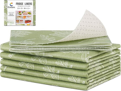 Cooyes Large Fridge Liners for Refrigerator, 17.7" × 24", Drawer & Shelf Liners for Kitchen Cabinets Non-Adhesive, Breathable Cloth Material, Non-Slip, Keep Produce Fresh Longer, Sage Green