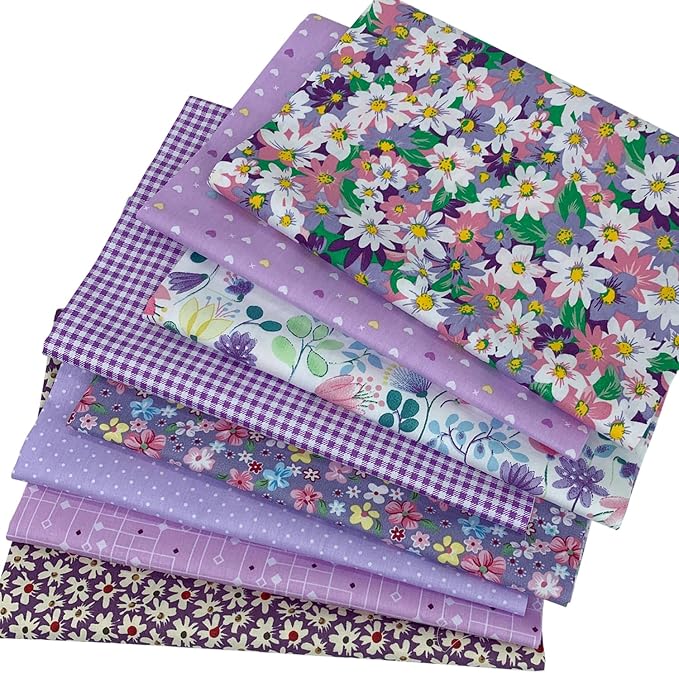 aufodata 8 Pieces 19.6" x 19.6" (50cm x 50cm) Cotton Fabric Squares Quilting Patchwork Floral Pattern Precut Fabric for DIY Quilting Sewing Crafting Artcraft (Purple)