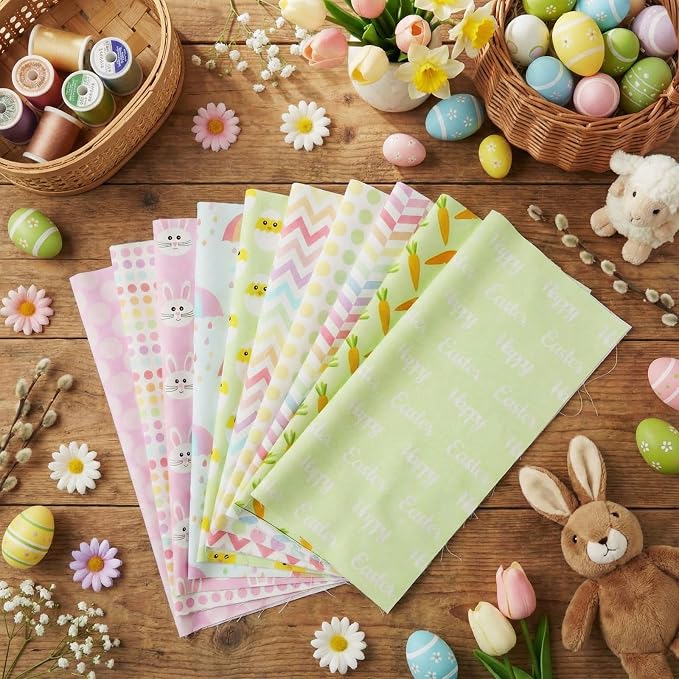 Tatuo 30 Pieces 10 x 10 Inches Easter Cotton Fabric Bundle Squares Patchwork Pastel Fabric Sewing Quilting Bundles Assorted Pattern Cloth for DIY Scrapbook Craft Making