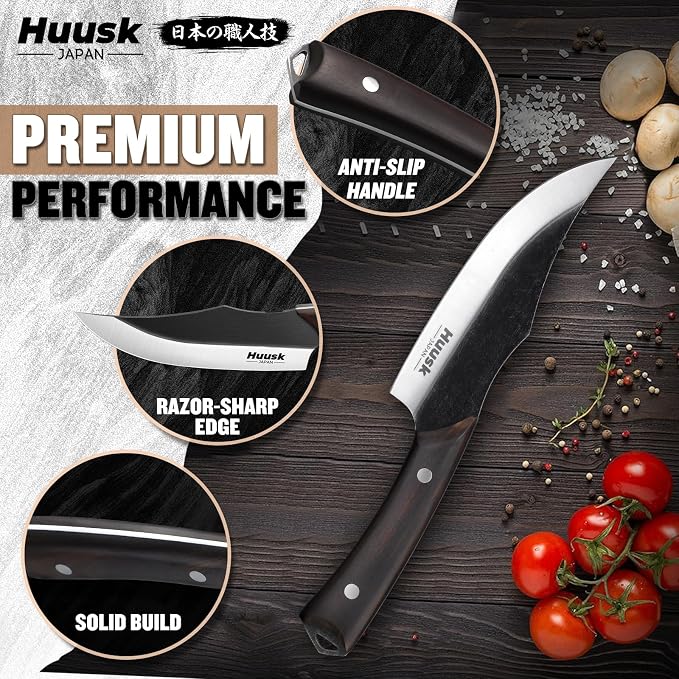 Huusk Butcher Knife for Meat Cutting,Japanese Boning Knife Meat Cleaver Knife with Sheath,Japan Chef Knife for Kitchen and Outdoor, Thanksgiving Christmas Gift for Dad