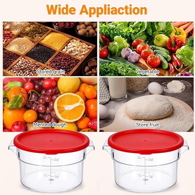 2 Pcs 2 Qt Round Food Storage Container with Lid, Dough Proofing Bucket, Clear Translucent Containers with Scale, Freezer & Dishwasher Safe, Dough Proofing Container for Pizza Bread Kitchen