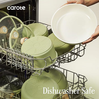 CAROTE 25-Piece Ceramic Cookware Set, Nonstick Pots and Pans Set with Detachable Handle, Non-Toxic Kitchen Cooking Set, Dishwasher & Oven Safe, Induction Compatible, PFAS Free