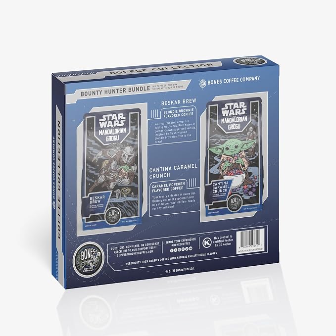 Bones Coffee Company Star Wars Bounty Hunter Bundle Collector's Box - 2 Flavored Coffees - Low Acid Medium Roast Arabica Beans - Specialty Gifts, Auto Drip and French Press Compatible - 12 oz Pack of 2 Ground