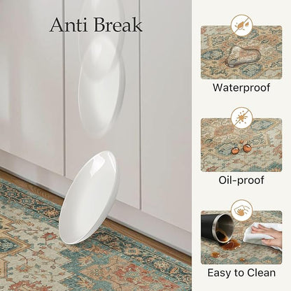 GENIMO Kitchen Mats for Floor, Washable Anti Fatigue Mat for Cushioned, 17.3"x59", Waterproof Kitchen Rugs, Non Slip Foam Comfort Standing Mat Rug for Home, Runner, Laundry, Peach Orange