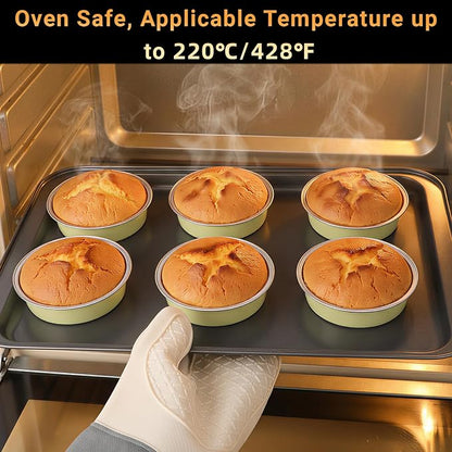 Beasea Disposable Mini Pie Tins with Lids, 20 Pack 7.3oz Aluminum Baking Foil Tins Small Round Tart Container for Individual Dessert Cupcake Muffin Cheesecake Quiche Oven Dishes - Sage Green