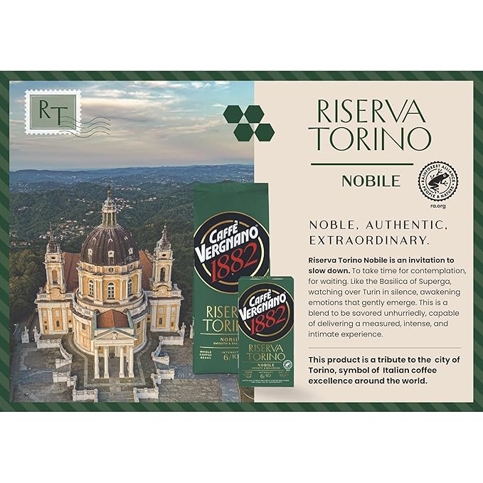 Caffe Vergnano Riserva Torino Nobile Arabica Robusta Coffee Beans, 2.2 lb Bag - Light Roast Whole Bean Espresso for French Press, Drip Coffee Maker, Automatic Coffee Machine & Moka Pot