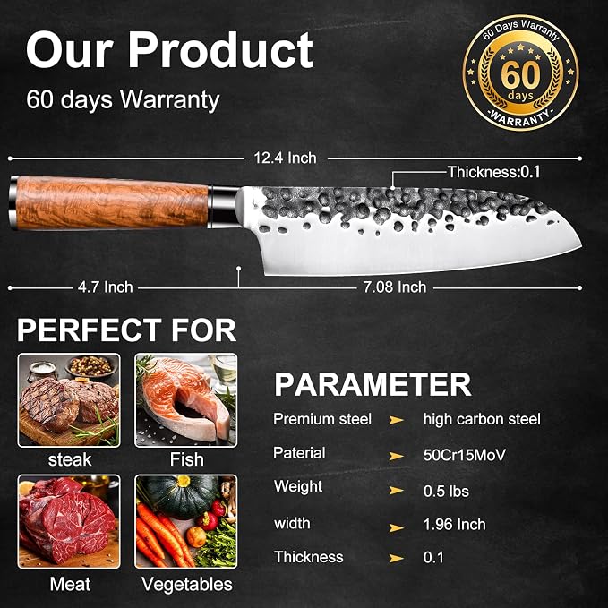 Santoku Knife 7 Inch,High Carbon Steel Ultra Sharp Asian Chef Knife with Brazilian Rosewood Handle and Gift Box for Family & Restaurant
