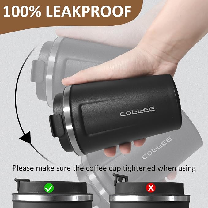 4 Pack Travel Coffee Mug 12oz Insulated Coffee Cup with Lid, Reusable Thermal Coffee Cup Stainless Steel Coffee Tumbler to Keep Hot & Cold Drinks for Car, Daily, Travel and Gifts, Black
