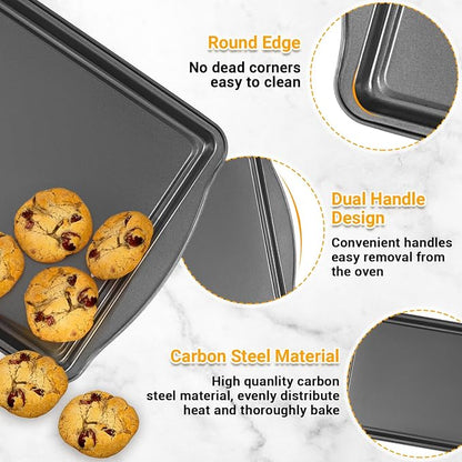 Baking Pan Set of 3 - Carbon Steel Baking Sheets Set, 13/15/17 Inch, Nonstick Cookie Sheets for Baking, Rust & Warp Resistant & Stackable, Nontoxic & Heavy Duty & Easy Clean