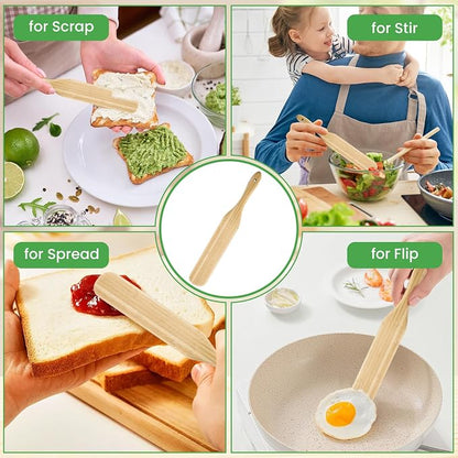 GEEKHOM Wooden Spurtle Set Bamboo Utensils : 13 Inch for Sourdough Starter, Mixing Scraping Serving, Reaching Jar Bottom, Nonstick Cookware 2 Set