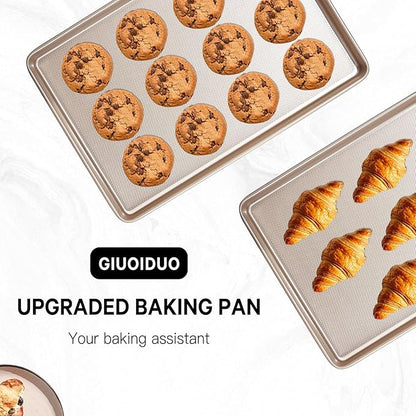 2 Pack Half Sheet Baking Pans,Commercial Quality Baking Sheet Pan Set,Carbon Steel Cooking Pans, Non Stick Baking Sheet for Oven,Large Thick Cookie Tray Pans for Baking（17.5" x 11.8" x 1"）