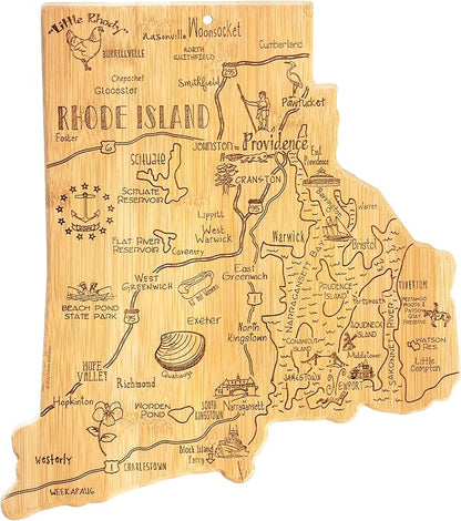 Totally Bamboo Destination Rhode Island State Shaped Serving and Cutting Board, Includes Hang Tie for Wall Display