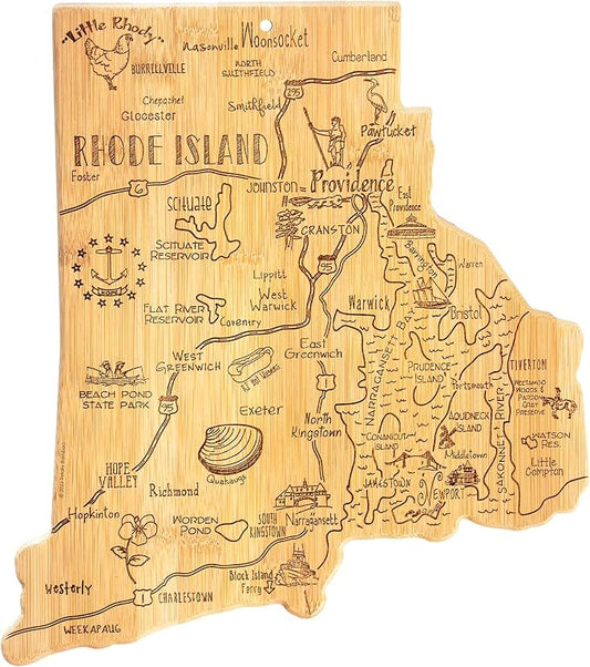 Totally Bamboo Destination Rhode Island State Shaped Serving and Cutting Board, Includes Hang Tie for Wall Display