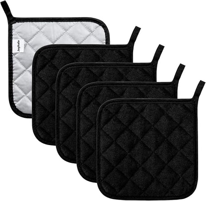 Pot Holders Cotton Made Machine Washable Heat Resistant Potholder, Pot Holder, Hot Pads, Trivet for Cooking and Baking (5, Black)