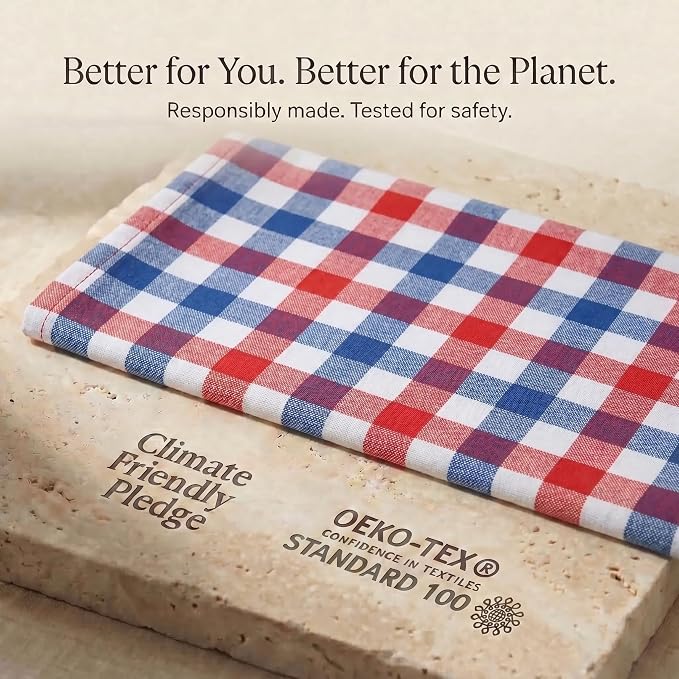 Urban Villa July 4th KitchenTowels Red/Blue/White DishTowels 100% Cotton (Set of 6) 20X30 Inches Buffalo Checks Highly Absorbent Soft Durable Reusable & Washable Kitchen Towels