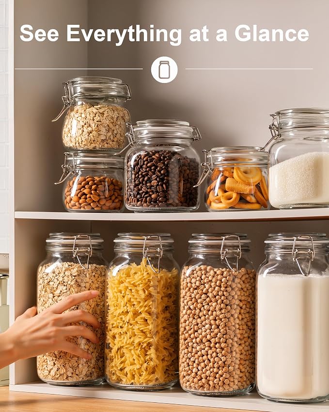 OneDream 78oz Glass Jars with Airtight Lid, 3 Pack Large Glass Storage Jars, Square Canisters for Pantry, Wide Mouth Glass Food Storage Containers for Flour, Sugar, Cereal, Pasta