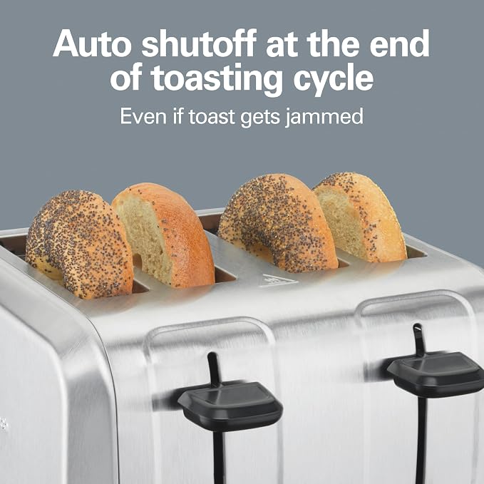 Hamilton Beach 4 Slice Toaster with Extra Wide Slots for Bagels, Shade Selector, Toast Boost, Slide-Out Crumb Tray, Auto-Shutoff and Cancel Button, Brushed Stainless Steel (24910G)