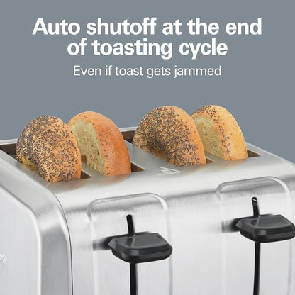 Hamilton Beach 4 Slice Toaster with Extra Wide Slots for Bagels, Shade Selector, Toast Boost, Slide-Out Crumb Tray, Auto-Shutoff and Cancel Button, Brushed Stainless Steel (24910G)