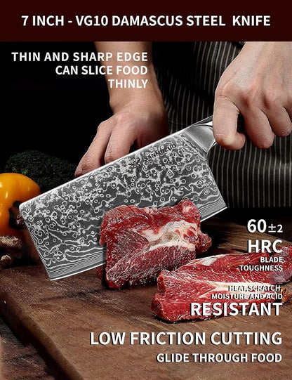 Chinese Chef Knife - 7" Cleaver Knife- Xuan Series - VG10 Damascus Steel Kitchen Knife - Resin Handle (Jade Green)