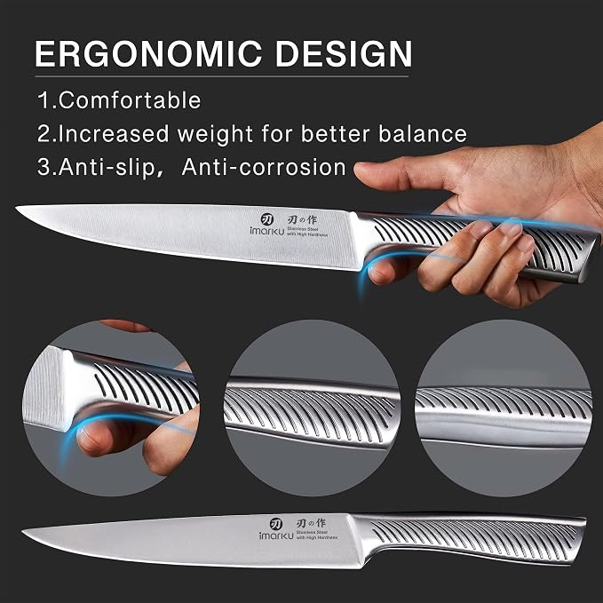 imarku Knife Block Set, 14Pcs High Carbon Stainless Steel Knife Set with Block, Kitchen Knife Set Black, Dishwasher Safe, Build-in Sharpener, Gifts for Men