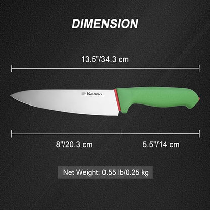 Chef Knife 8 Inch, High Carbon Stainless Steel Sharp Blade with Non-Slip Softgrip, Multi-Purpose Kitchen Knife for Meat, Fruit & Vegetables Cutting (Green)