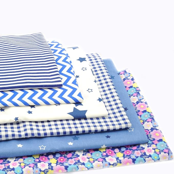Fat Quarter Fabric Bundles Pre-Cut Quilting Cotton Twill Printed Assortments Craft Cloth Bundle Squares DIY for Sewing Crafting Rose Flavor(Blue,18 by 20.5Inch)