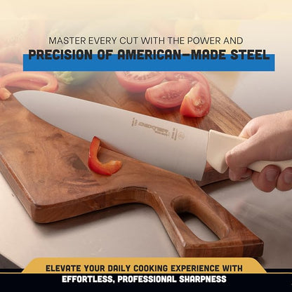 Dexter-Russell S145-10PCP 10-Inch Chef’s Knife, Sani-Safe Series Professional Kitchen Knife, High-Carbon Stainless Steel DEXSTEEL Blade, Textured White Polypropylene Handle, Heavy-Duty Chef Knife