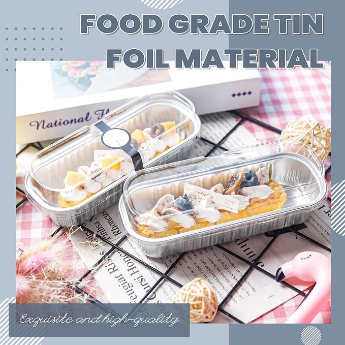 Mini loaf pans with lids Rectangle Aluminum Foil Cake Tins Baking Pans for Wedding Birthday Party 6.8oz, Graduation Gifts Party Favors(Silver, 50Pack)