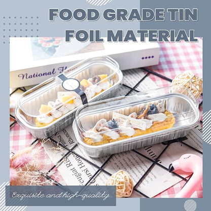 Mini loaf pans with lids Rectangle Aluminum Foil Cake Tins Baking Pans for Wedding Birthday Party 6.8oz, Graduation Gifts Party Favors(Silver, 50Pack)