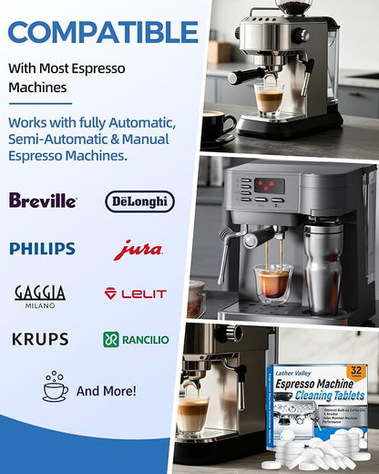 32 Tabs Replacement Espresso Cleaning Tablets for Breville Machines BEC250, Compatible with Breville Barista Express, Gaggia, DeLonghi, Jura & Philips | Removes Coffee Oils, Residue & Buildup