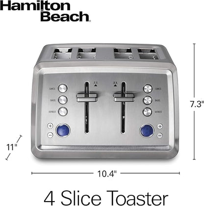 Hamilton Beach 4 Slice Toaster with Extra-Wide Slots, Bagel Setting, Toast Boost, Slide-Out Crumb Tray, Auto-Shutoff & Cancel Button, Digital with Defrost Function, Stainless Steel (24796)